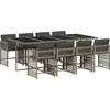 vidaXL 9-tlg. Garten-Essgruppe mit Kissen Grau Poly Rattan