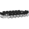 vidaXL 17-tlg. Garten-Essgruppe mit Kissen Schwarz Poly Rattan