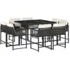 vidaXL 9-tlg. Garten-Essgruppe mit Kissen Schwarz Poly Rattan