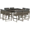 vidaXL 9-tlg. Garten-Essgruppe mit Kissen Grau Poly Rattan