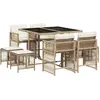 vidaXL 9-tlg. Garten-Essgruppe mit Kissen Beige Poly Rattan