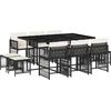 vidaXL 11-tlg. Garten-Essgruppe mit Kissen Schwarz Poly Rattan