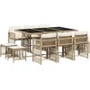 vidaXL 11-tlg. Garten-Essgruppe mit Kissen Beige Poly Rattan