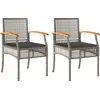 vidaXL Gartenstühle mit Kissen 2 Stk. Grau Poly Rattan Akazienholz