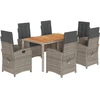 vidaXL 7-tlg. Garten-Essgruppe mit Kissen Grau Poly Rattan