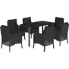 vidaXL 7-tlg. Garten-Essgruppe mit Kissen Schwarz Poly Rattan