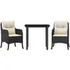 3-tlg. Garten-Essgruppe mit Kissen Schwarz Poly Rattan