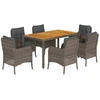 vidaXL 7-tlg. Garten-Essgruppe mit Kissen Grau Poly Rattan