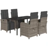 vidaXL 5-tlg. Garten-Essgruppe mit Kissen Grau Poly Rattan
