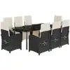 vidaXL 9-tlg. Garten-Essgruppe mit Kissen Schwarz Poly Rattan