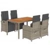 vidaXL 5-tlg. Garten-Essgruppe mit Kissen Grau Poly Rattan
