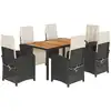 vidaXL 7-tlg. Garten-Essgruppe mit Kissen Schwarz Poly Rattan