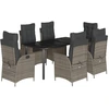 vidaXL 7-tlg. Garten-Essgruppe mit Kissen Grau Poly Rattan