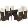 vidaXL 7-tlg. Garten-Essgruppe mit Kissen Braun Poly Rattan