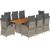 vidaXL 9-tlg. Garten-Essgruppe mit Kissen Grau Poly Rattan