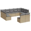 vidaXL 11-tlg. Garten-Sofagarnitur mit Kissen Beige Poly Rattan
