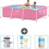 Rechteckiges Schwimmbeckenrahmen - 220 x 150 x 60 cm - Rosa - Mit Schw...