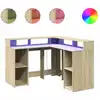 vidaXL LED-Schreibtisch Sonoma-Eiche 130x130x91 cm Holzwerkstoff
