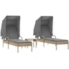 vidaXL Sonnenliegen 2 Stk. mit Dach und Tisch Beige Poly Rattan