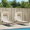 Sonnenliegen 2-er Set mit Dach und Tisch Beige Poly Rattan
