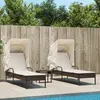 Sonnenliegen 2-er Set mit Dach und Tisch Braun und Weiß Poly Rattan