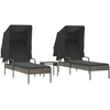 vidaXL Sonnenliegen 2 Stk. mit Dach und Tisch Grau Poly Rattan