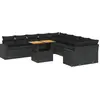 vidaXL 11-tlg. Garten-Sofagarnitur mit Kissen Schwarz Poly Rattan