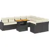 vidaXL 10-tlg. Garten-Sofagarnitur mit Kissen Schwarz Poly Rattan