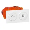 Legrand Steckdosen-Set 2P + T mit USB-Ladegerät, Produktreihe Dooxie, ...