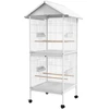 PawHut Vogelvoliere Käfig auf Rollen Designhaus Futtertröge Sitzstange...