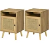 HOMCOM Lot de 2 Nachttisch Nachtschrank mit Schrank Tür Rattan Flechtw...