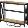 HOMCOM Konsolentisch mit Mehrfachsteckdose, Sofatisch mit 2 Regalen, s...