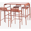 sweeek - Outdoor-Bartisch + 4 Barhocker mit Lehne aus Stahl - Terrakot...