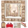 BRUBAKER Adventskalender Wald Holz Weiß Natur mit LED Beleuchtung 35.5...