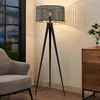 Lindby Stehleuchte Thoralf, Dreibein, schwarz, Textil, Ø50cm