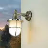 Licht-Erlebnisse Außen Wandlampe IP64 Maritim Echt-Messing Riffelglas ...