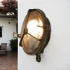 LICHT-ERLEBNISSE Wetterfeste Wandlampe Messing Glas rund IP64 Maritime...