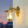 LICHT-ERLEBNISSE Wandleuchte außen E27 IP43 Rustikal Messing Wandlampe...