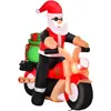 HOMCOM Aufblasbarer Weihnachtsmann auf einem Motorrad 150 cm LED mit G...