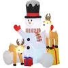Outsunny Schneemann mit 2 Rentieren, 215 cm Weihnachtsdeko mit LED-Bel...