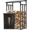 Metall Kaminholzregal Außen 130 x 70 x 185 cm Mit Wetterschutz Schwarz...