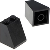 2x Lego Dachstein 65° 2x2x2 schwarz schräg Steine mit Boden Röhre 3678...
