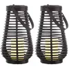 2x LED Solarlampe, Feuer-Effekt, Henkel, schwarz, H 26 cm