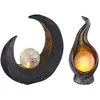 2er Set LED Solarleuchten, Flamme, Mondsichel, silber, braun