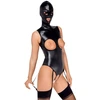 Body ouvert mit angenähter Kopfmaske und abnehmbaren Strapsen