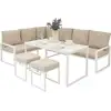 MonsterShop Aluminium 5-teiliges Ecksofa-Set mit schwarzer Rattan-Aufb...