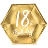 partydeco Pappteller, Pappteller 18th Birthday! 20cm gold 6er Set