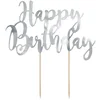 partydeco Tortenstecker, Cake Topper Happy Birthday 22.5cm, silber
