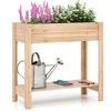 Costway Holz Hochbeet mit Ablage Erhöhtes Gartenbeet mit Drainagefäche...