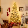 Costway 210 cm Halbkünstlicher Weihnachtsbaum Vorgeleuchtet Schnee-bef...